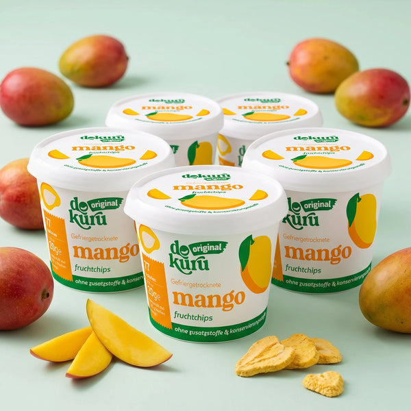 Mango Love, five cups of freeze dried mango from Dokuru with fresh mangoes